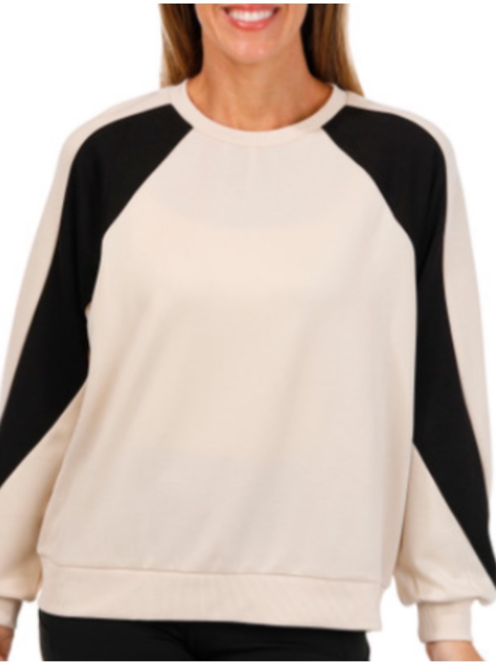 NWT Bunulu Sand and Black Colorblock Crew Neck Sweatshirt Size S